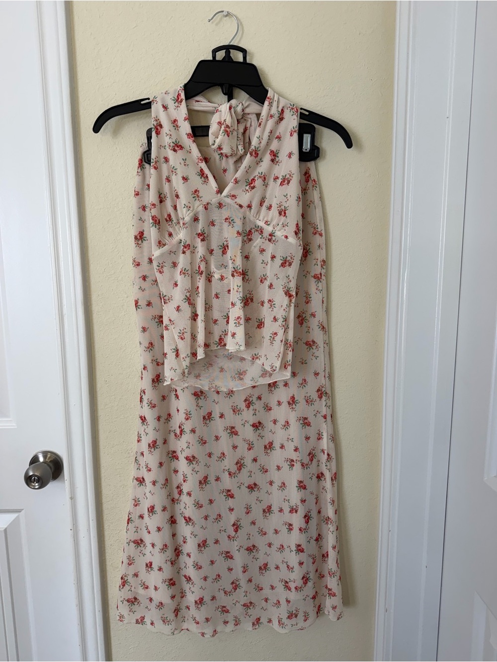 See You Monday Cream Maxi Dress with Red Floral